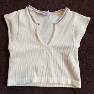 SHEIN Cream and Purple Ribbed Crop Top